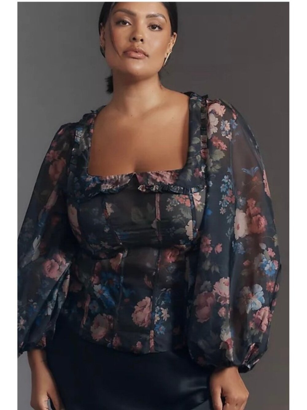 Anthropologie Floral Square-Neck Balloon-Sleeve Blouse – Small – NWT
